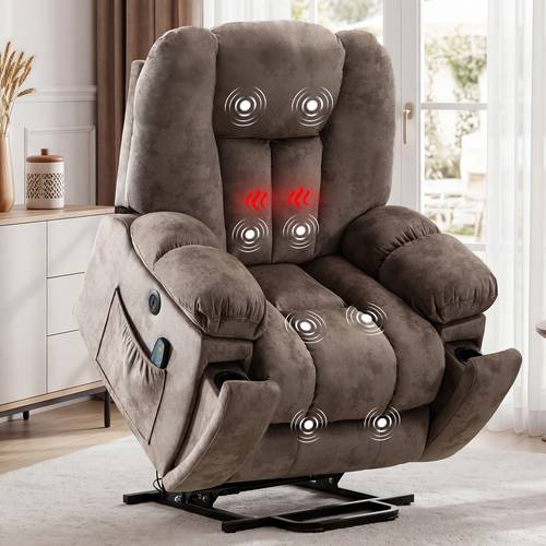 item picture heavy duty recliner chair with heat massage wide seat massage usb ports concealed cup holders ideal for elderly us plug soft fabric