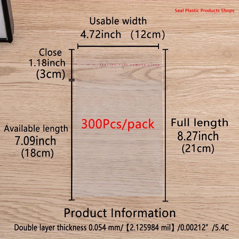 TEMU 300 Opp Transparent Dustproof Plastic Cellophane Self-adhesive Bags, Double-layer Thickness 0.054mm, Small Additions, Key Chains, Pendants,