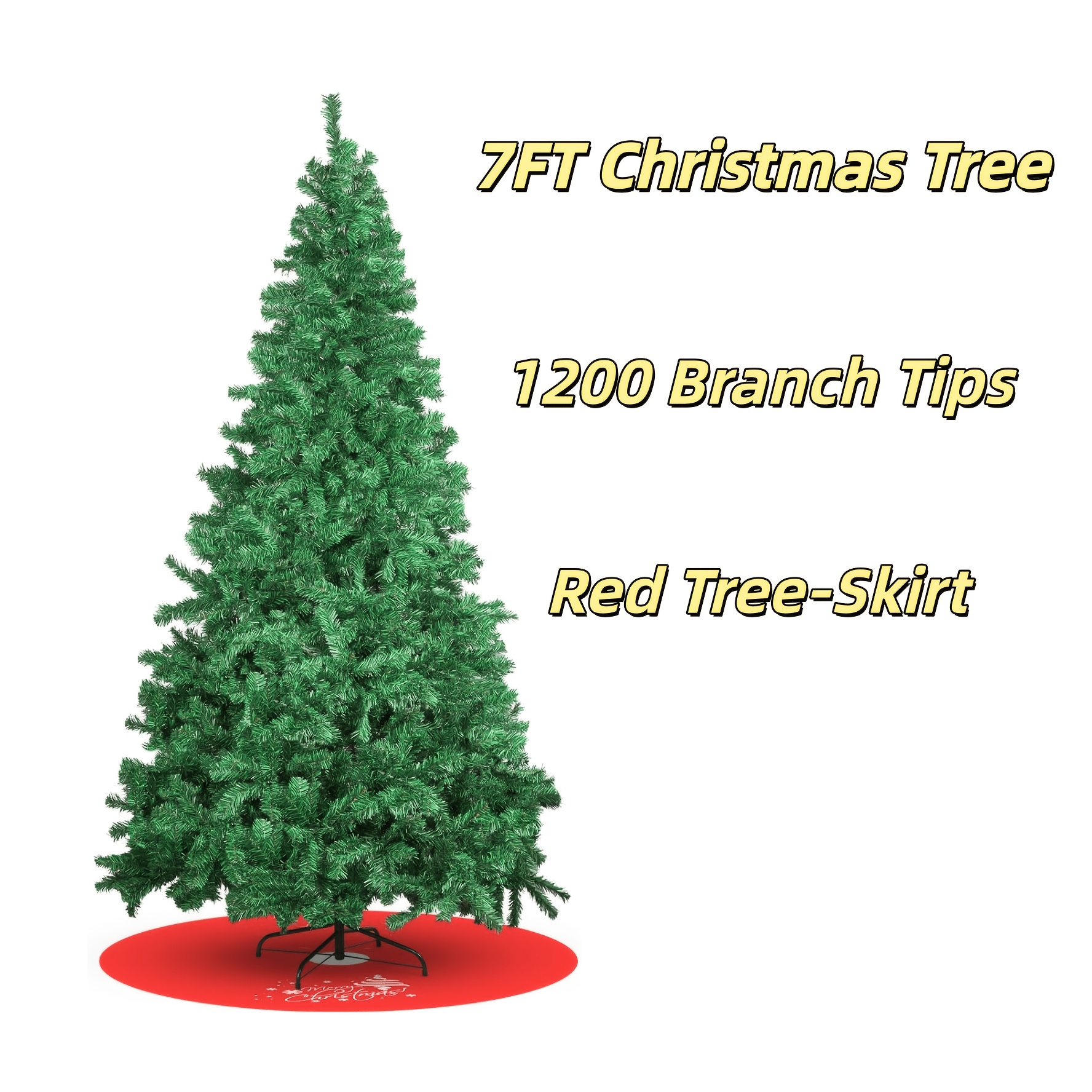 TEMU 7ft/8ft Premium Artificial Holiday Christmas Tree For Home, Office, Decoration With 1200/1500 Branch Tips,, Metal Hinges And Metal Base,-skirt