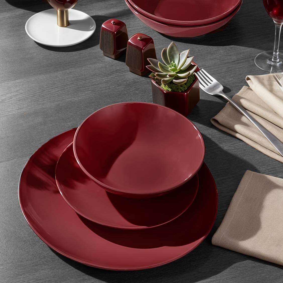 

18-piece Red Stoneware Dinnerware Set, Service For 6 -