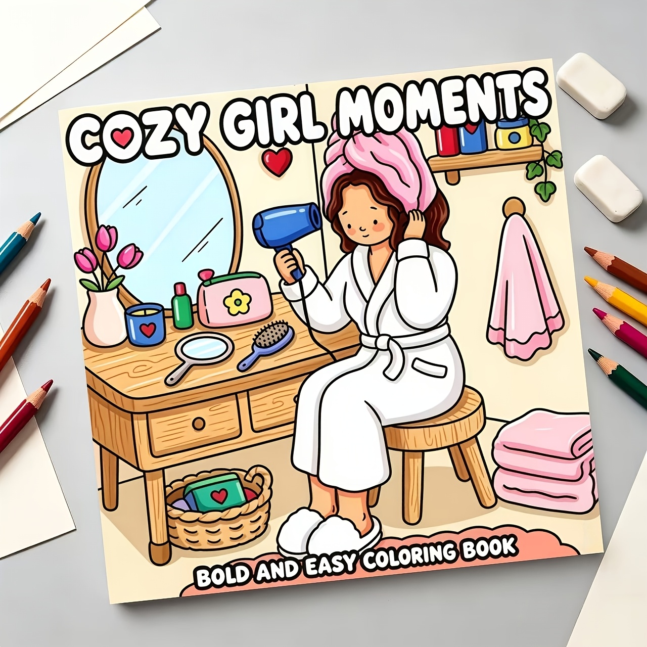 TEMU 1pc Cozy Girl Moments Coloring Book, 24 Pages Of Warm Scenes, Depicting Girls' Comfortable And Pleasant Activities - Baking, Reading, And Quiet