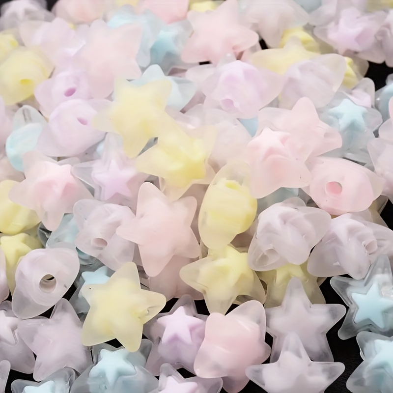 20pcs 16mm Random Color Mixing Acrylic Transparent Frosted 5 Pointed Star Beads Dly Bracelet Necklace, Ankle Chain, Keychain, Mobile Phone Chain, Handcrafted Crafts