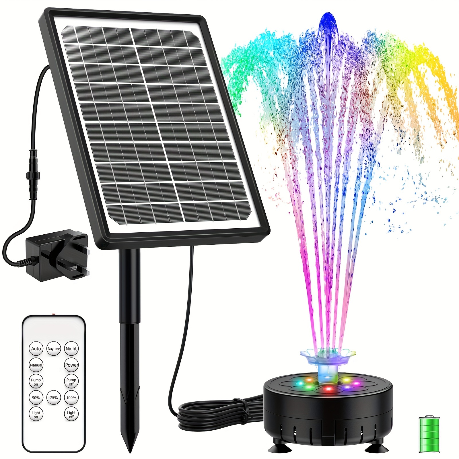 

10w Solar Fountain With Battery, Led Colored Lights, Multiple Replacement Nozzles, Diy Rechargeable Solar Fountain, 2024 Upgraded Bird Bath, Pond And Garden Solar Water Pump, Courtyard Decoration