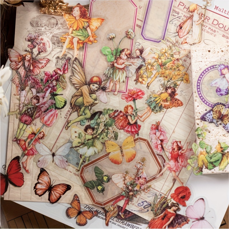 

50pcs Decorative Stickers Fairy Tale Forest Series Pet Sticker Pack Elf Flower Fairy Diy Decorative Stickers For Scrapbook Label Diary Stationery Album Telephone Journal Planner