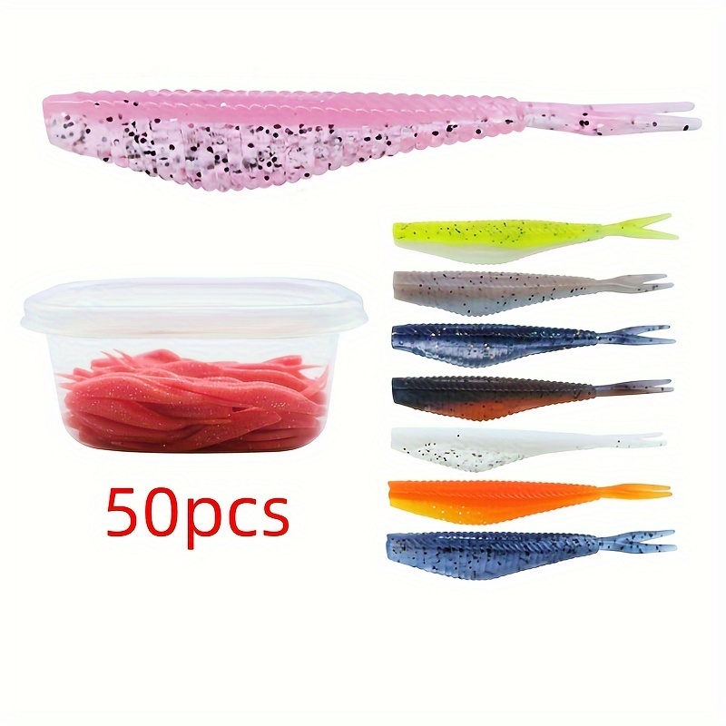 

50 Pcs Soft Fishing Lures - 6cm Tail,, Silicone Body, Suitable For Freshwater Bass And Pike Fishing