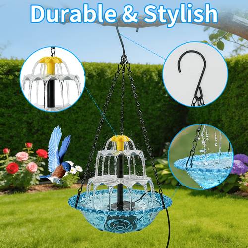 solar bird bath fountain hanging metal chain hanging design ip68 with blue bird bath 2 5w split solar circulating water pump outdoor automatic fountain pump solar powered