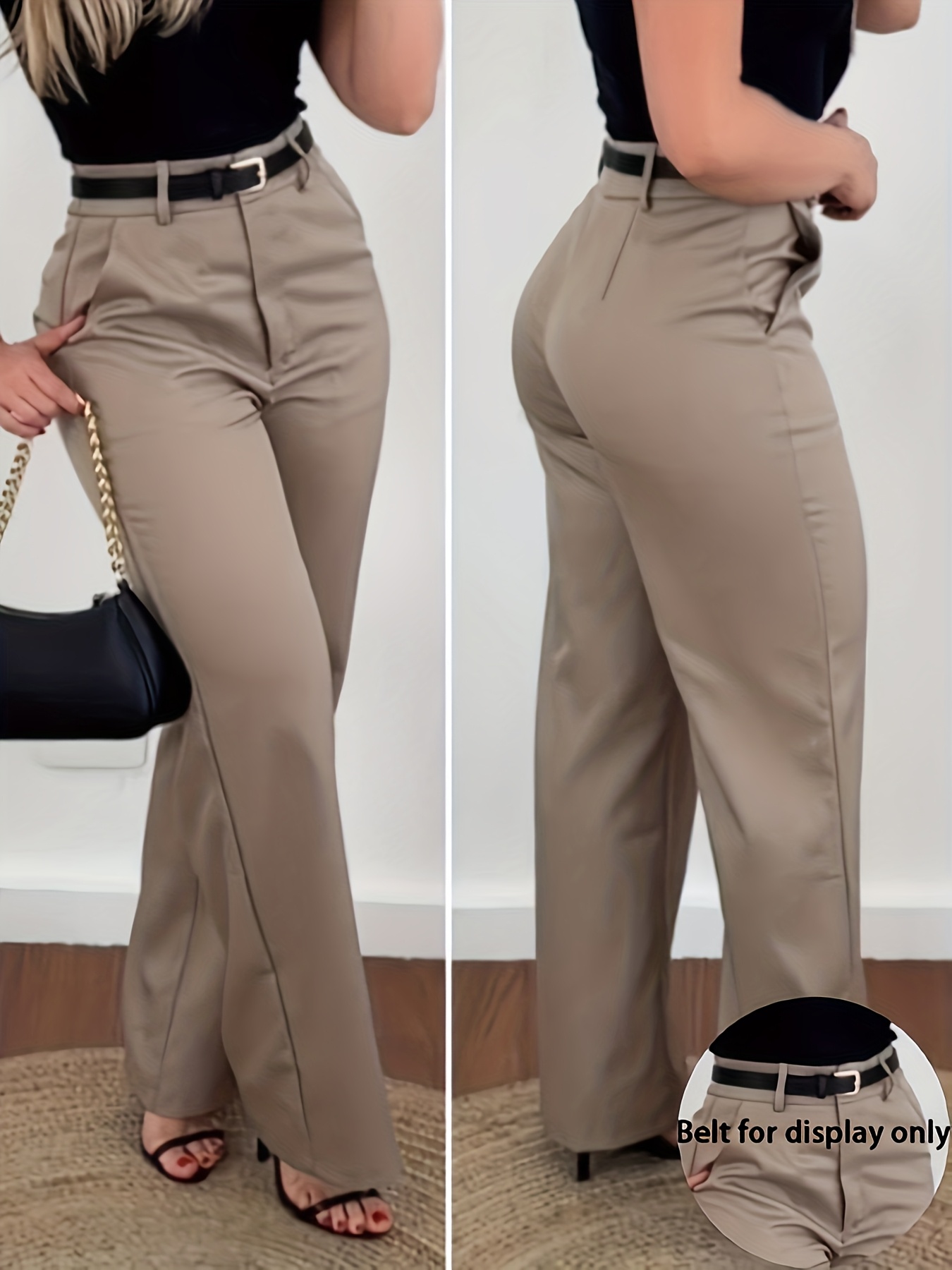 Women's Elegant Solid Color Slant Pocket Straight-Leg Casual Trousers - Zipper and Button Design, Openable, Versatile Business Suit Pants, Suitable for Daily Wear, Office Commuting, Home, Dates, Parties, and Other Occasions, Soft and Comfortable