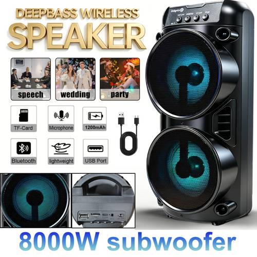 8000w wireless wireless dual speaker system portable subwoofer with rgb lighting home parties birthday celebrations outdoor camping for trendy audio usb port karaoke