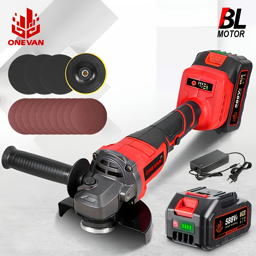 Image of 125mm Brushless Electric Angle Grinder Set, Metal Wood Grinding And Polishing Power Tools, Suitable For Home Courtyard Industrial Decoration Scenes, Compatible With Onevan Battery
