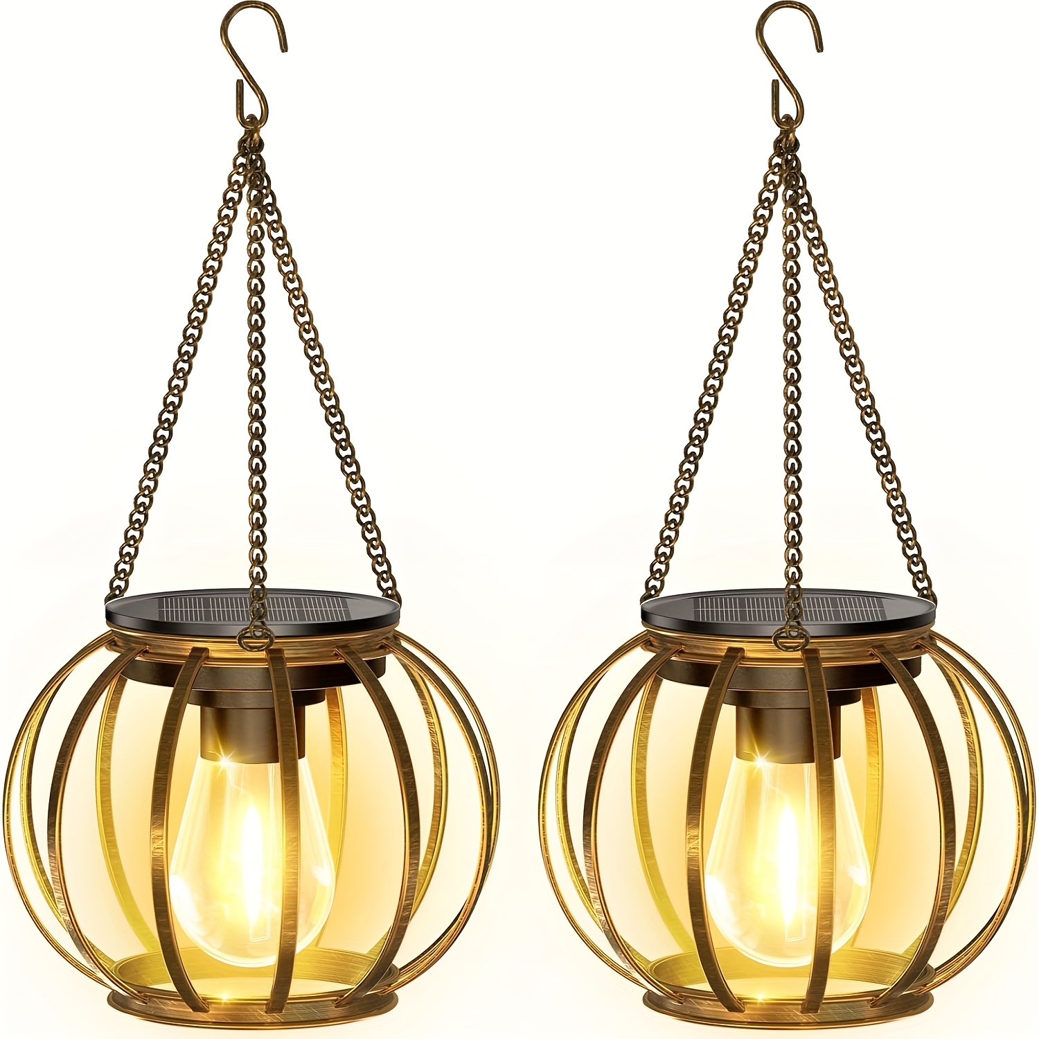 Image of 4/2 Pack Bronze Metal Solar Lights Outdoor, Hanging Solar Lantern Outdoor With Warm White Bright Led Bulb, Auto Solar Lights For Outdoor Garden Decoration Balcony Terrace Path Yard, Ipx5