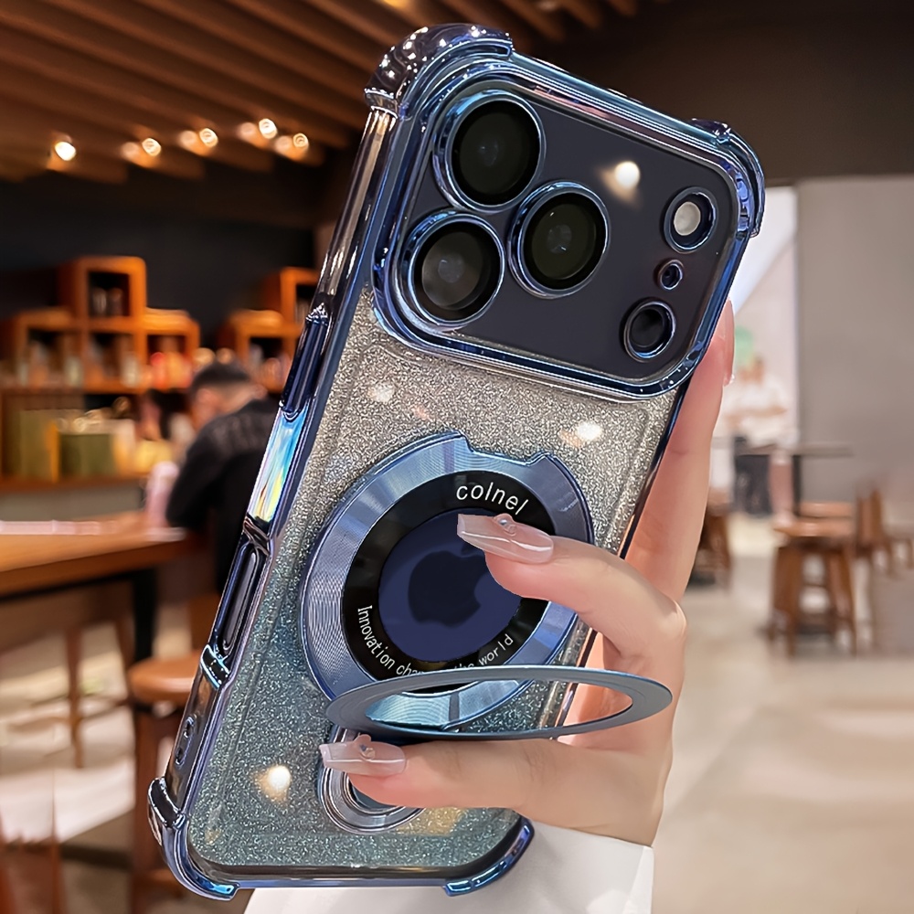 shockproof stand phone case with electroplated laser glitter suitable for iphone 17 16 15 14 13 12   pro   it features a stand and supports wireless charging making it a great gift for friends or   Product details 4
