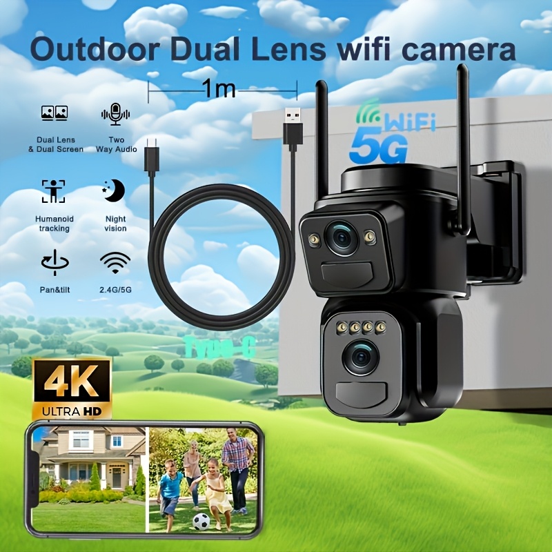 TEMU Solar Security Camera Wireless Outdoor, Vision + Color + Human Tracking, 360° Auto Tracking, 2k Hd, Dual Band 2.4/5ghz, Talk, Spotlight Alarm
