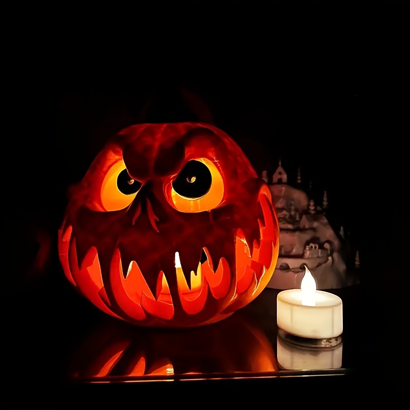 giant halloween pumpkin resin decoration spooky skull with glowing eyes sharp teeth   for indoor outdoor festive decor   halloween   and memorial day halloween decorations halloween decorations halloween decor Product details 2