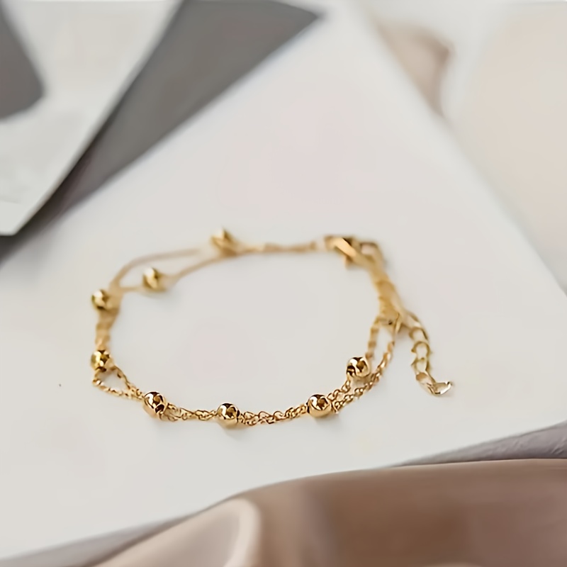 Double-layer Golden-tone Stainless Steel Bracelet For Women - Elegant & Cute Lightweight Durable Jewelry For Daily Wear, Vacation, Valentine’s Day Gift - Versatile Accessory