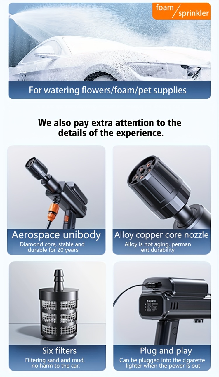 portable wireless high pressure electric car washer with 3 4 layers 4000mah rechargeable battery 5m 10m hose foldable design usb rechargeable power for camping car washing outdoor cleaning portable washer camping essentials   construction durable material   electronics Product details 6