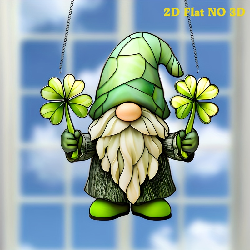 

2d Flat Set Of 1 's Day Gnome Suncatchers, Acrylic Leprechaun & Shamrock Window Hangings, Stained Glass Ornament, For Seasonal Decor, Home, Garden, Bedroom,