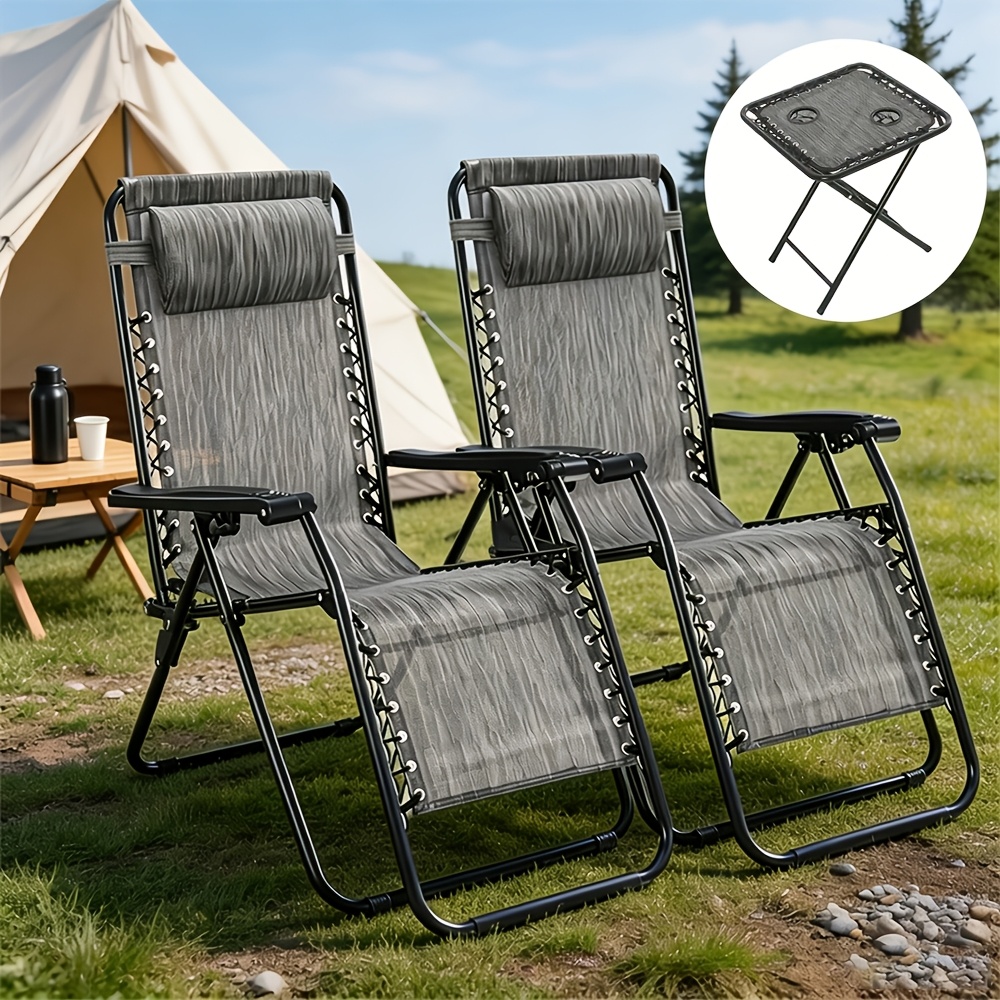 Image of Pack Of 2 Reclining Chairs Outdoor Garden Lounge Chair 0 Gravity Folding Outdoor Garden Lounge Chair For Beach, Patio, And Camping With Cup Holders, Lightweight And Comfortable