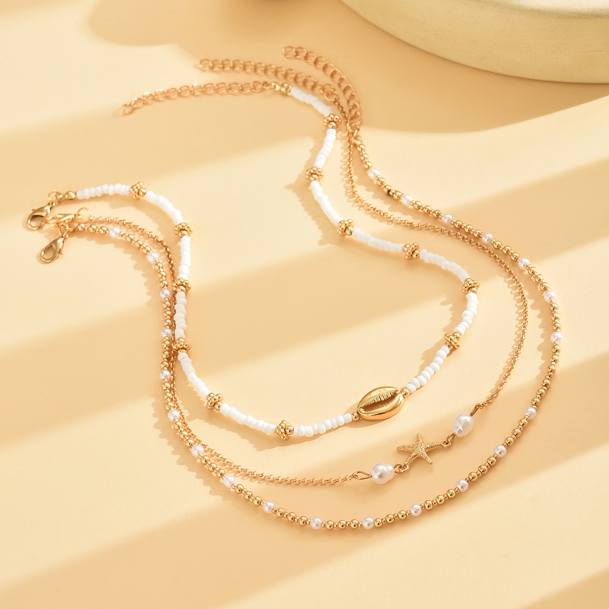 3pcs Women's Choker Necklace Set, Shell & Starfish Pendants