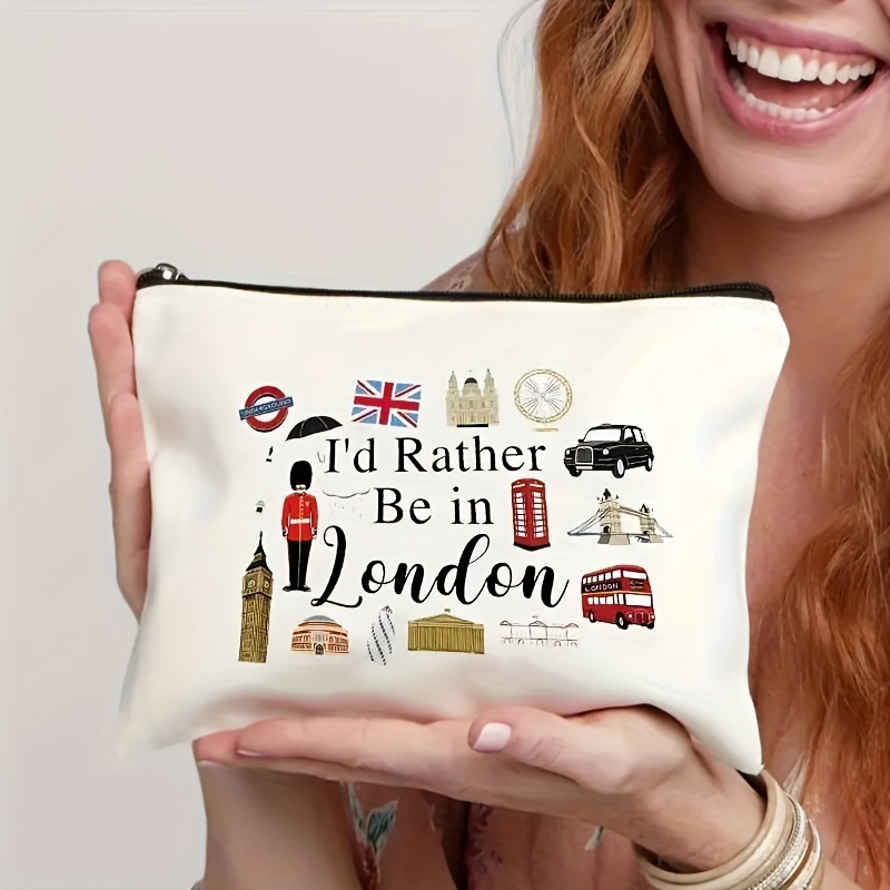 

I'd Rather Be In London Print Cosmetic Bag, Lightweight Zipper Makeup Bag, Cute Traveling Culture Themed Bag, Travel Makeup Organizer, Versatile Coin Purse, London Souvenir Gift