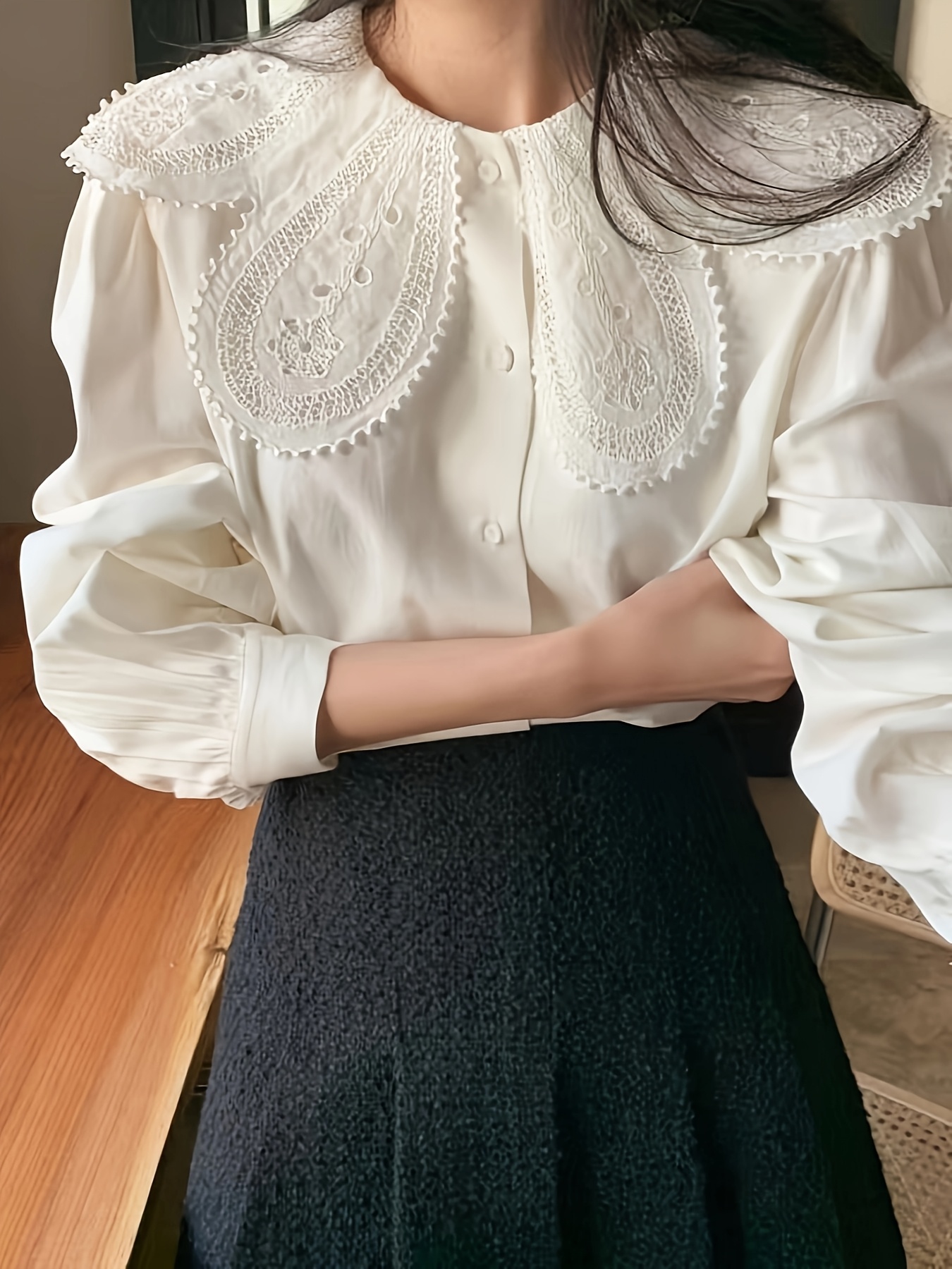 blusa elegante encaje en época victoriana Temu
