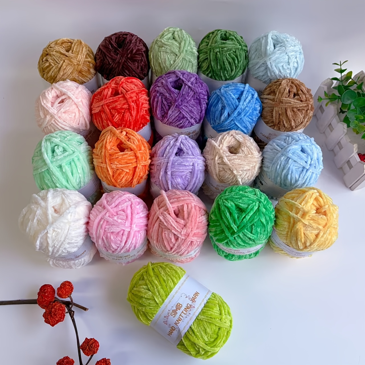 13 Skeins Hand-Knitted Medium-Weight Chenille Yarn Bundle