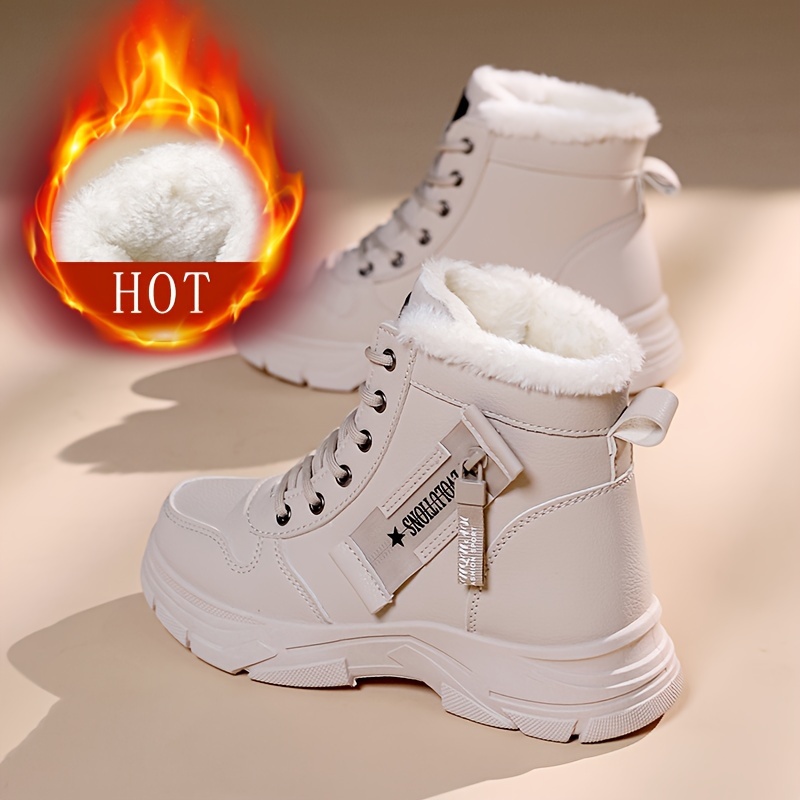 

Women's Winter Warm Snow Boots With Side Zipper - Comfortable Sole, High-top Sneakers In Solid Color, Snow Boots, Outdoor Shoes