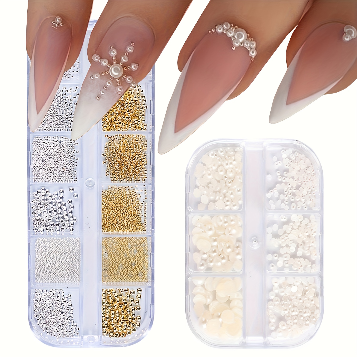 Image of 6/12 Box Packing Nail Jewelry Pearl Diamond Jewelry Matching Sizes Of Small Steel Beads Flat Bottom Nail Art Handmade Creative Additions