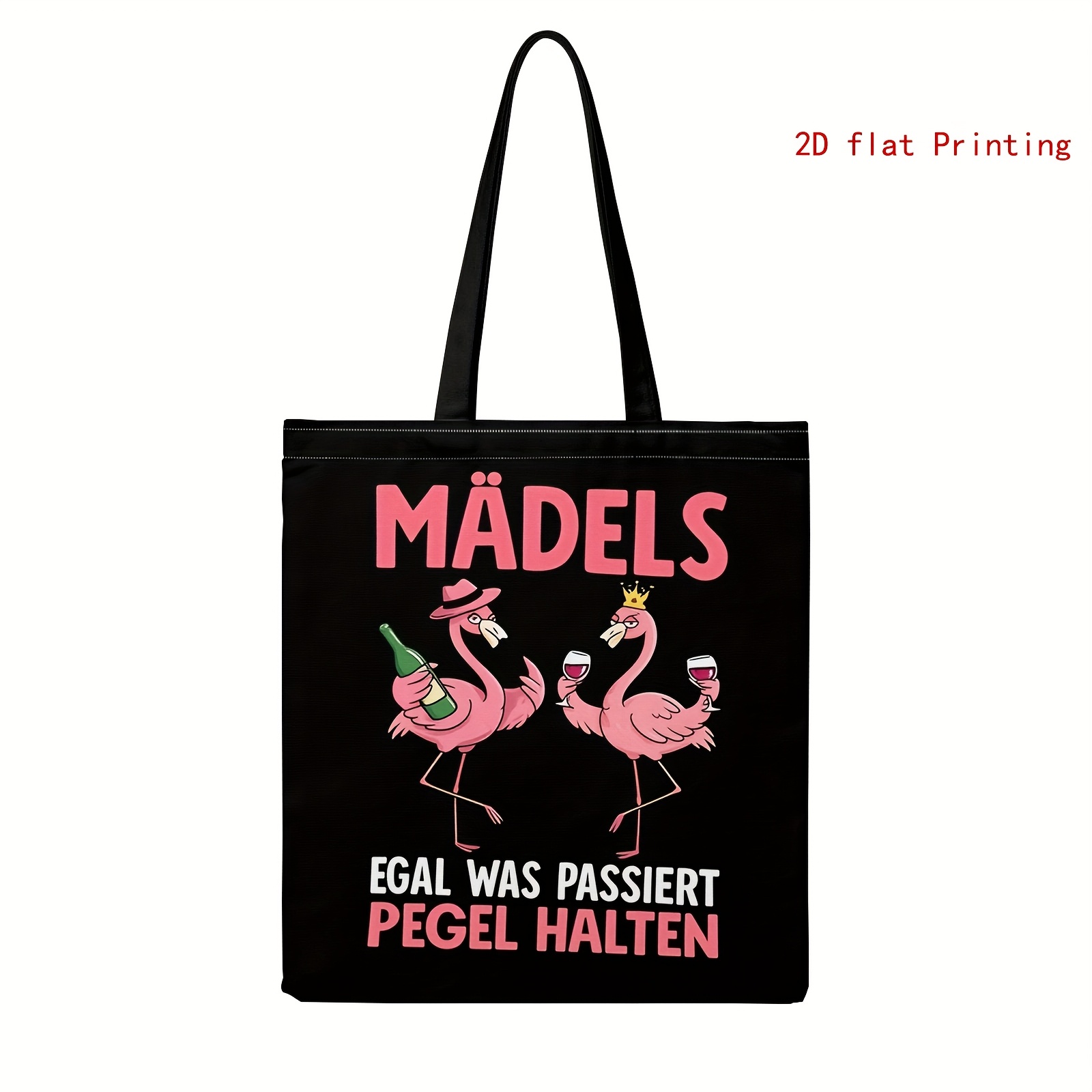 Image of Women's Pink Flamingo Print Handbag & Shoulder Bag - Reusable 2d Printed Flamingo & , Casual Tote With Fixed Strap, Hand Washable For Parties, Shopping, Everyday Use - Stylish Ladies Bag