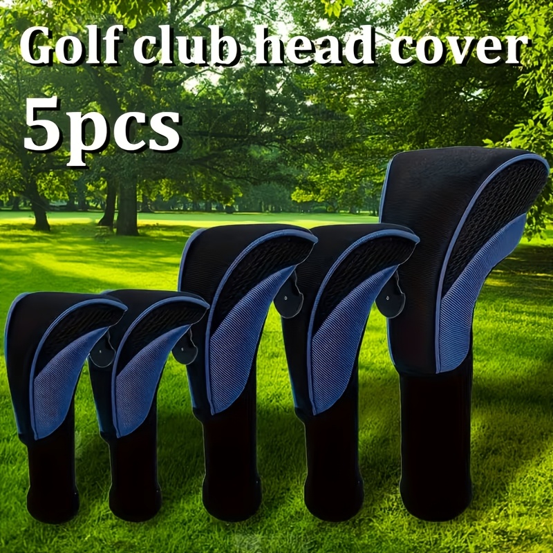 TEMU 5pcs Set Of Interchangeable Golf Club Head Covers, 1 Driver Head Cover + 2 Long-range Wood Head Covers + 2 Hybrid Head Covers, Suitable For Men