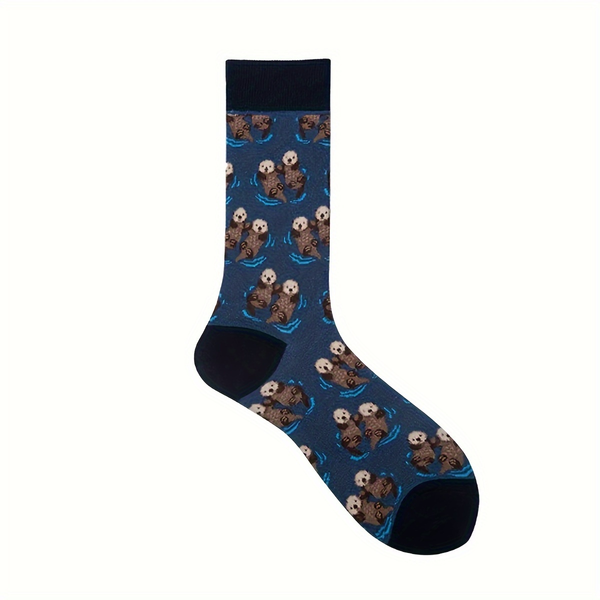 

Cartoon Otter Print Socks, Cute & Novelty Mdi Tube Socks, Women's Stockings & Hosiery