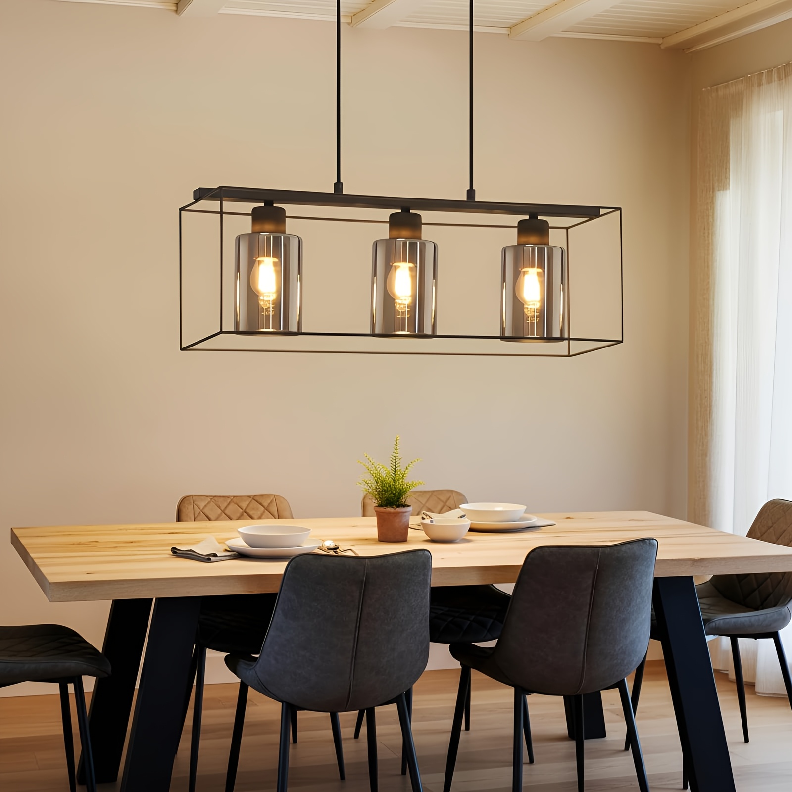 Image of 1pc Pendant Light 3 Bulbs Vintage Glass Pendant Light | Black Retro E27 Metal Pendant Lamp Hanging Dining Room Lamp For Living Room Dining Table Kitchen (without Bulb)