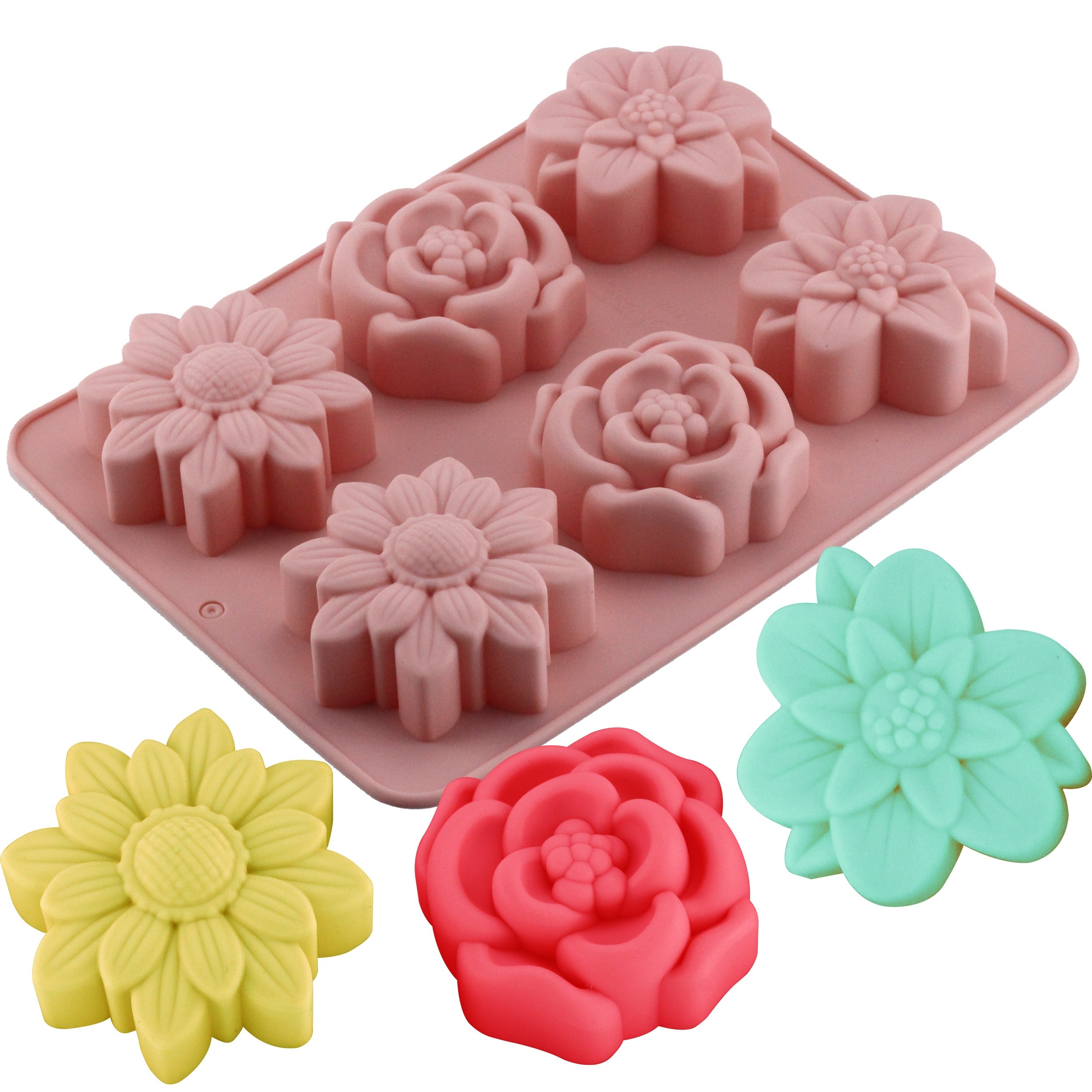 

6-cavity Silicone Flower Cake Mold Set For Birthday, Diy Soap Mold - Reusable Baking Pans For Muffins, , Cupcakes, Jelly, Pudding - And