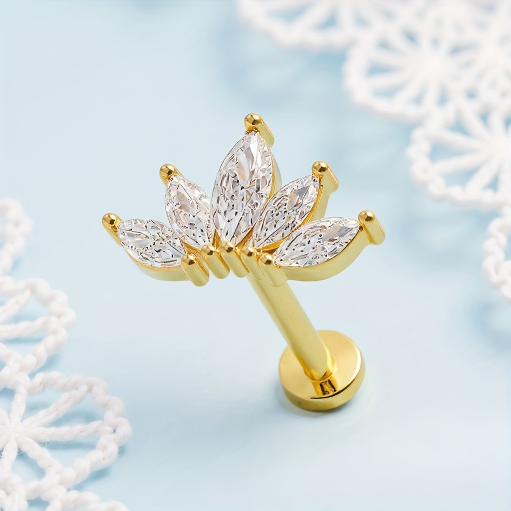 Women's 2D Flat Flower Cartilage Earring with Zircon Inlay
