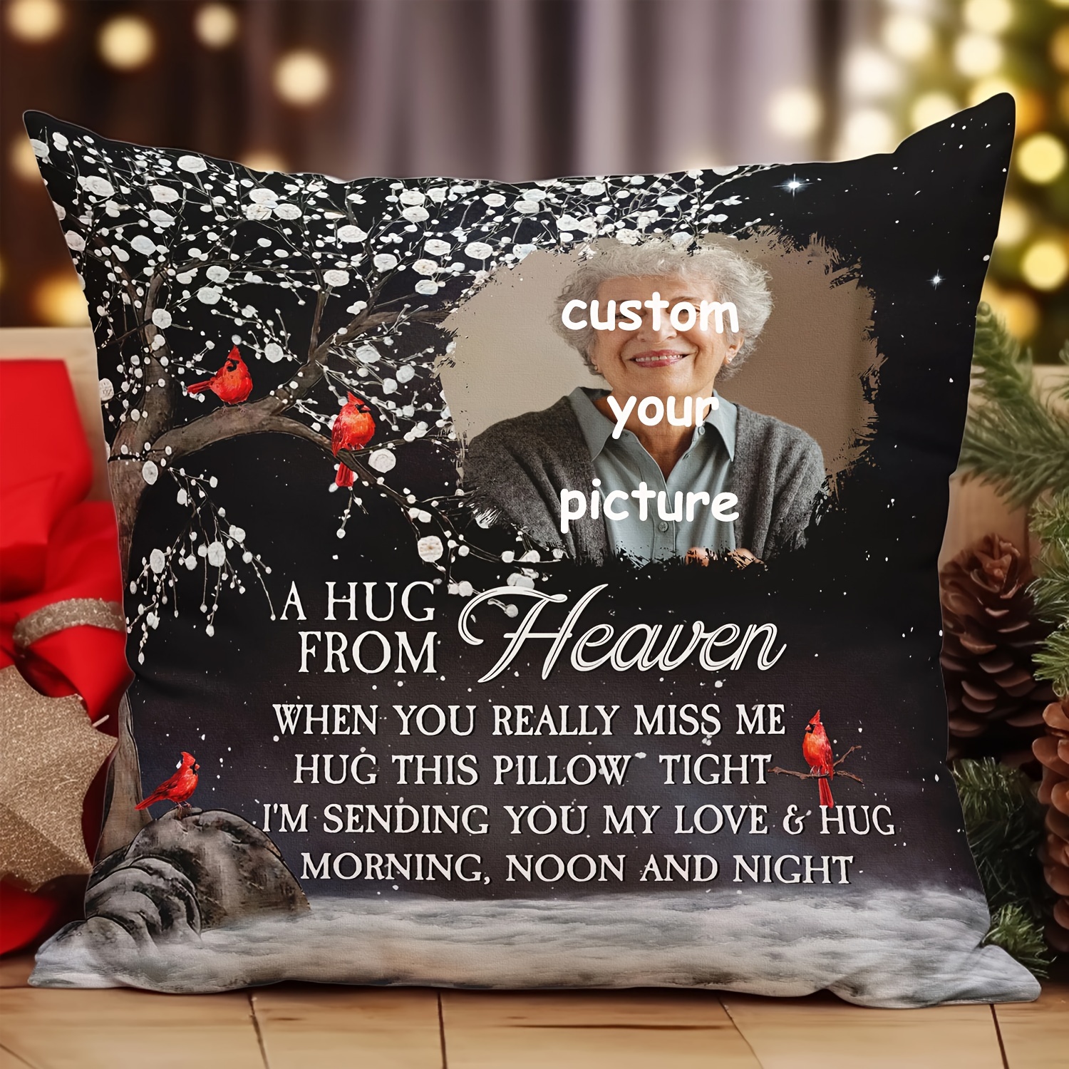 

1pc, Short Plush Decor Single Sided Printing 18x18 Inch A Hug From Heaven I'm Always With You Personalized Photo Pillow (no Pillow Core)
