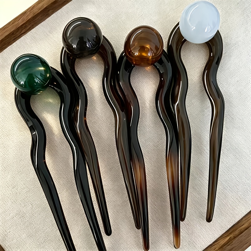 TEMU 4pcs Épingles à cheveux ondulées, Épingles à cheveux à perles, épingles à cheveux de style chinois Facile Coiffure moderne Épingles à cheveux