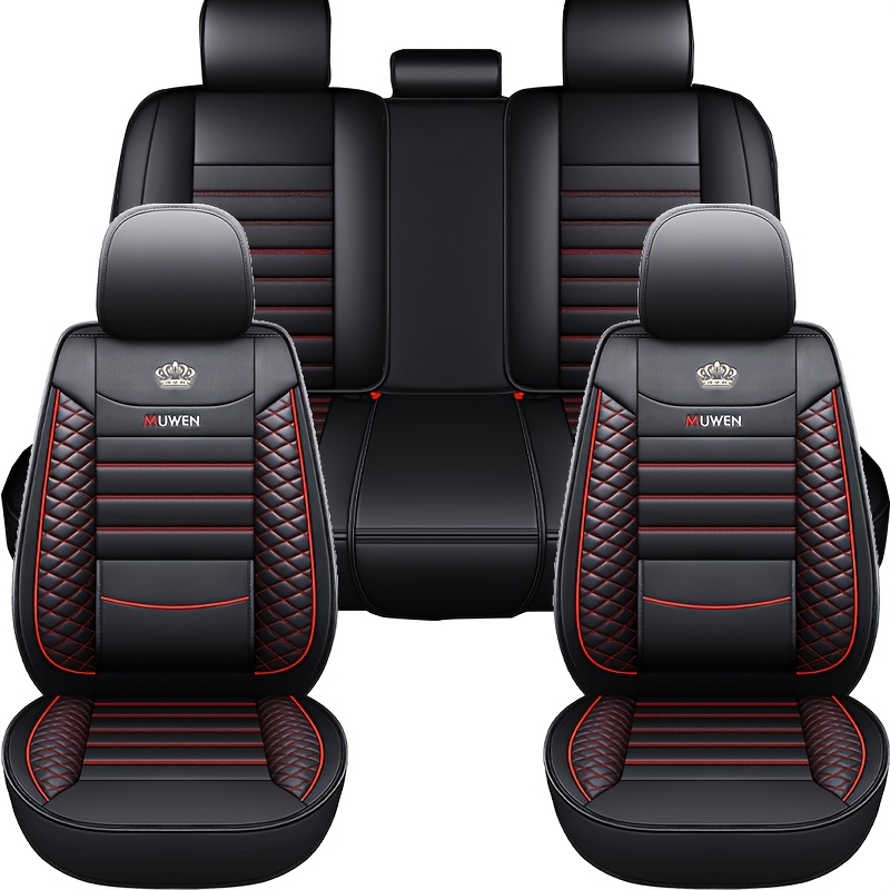 5pcs Full Seat Breathable Car Seat Covers, Suitable For 5 Seats - With Fixed Lumbar Support, Black With Red Stitching And Mesh Ventilation, Durable And Comfortable, Suitable For Suvs, Sedans, And Cars
