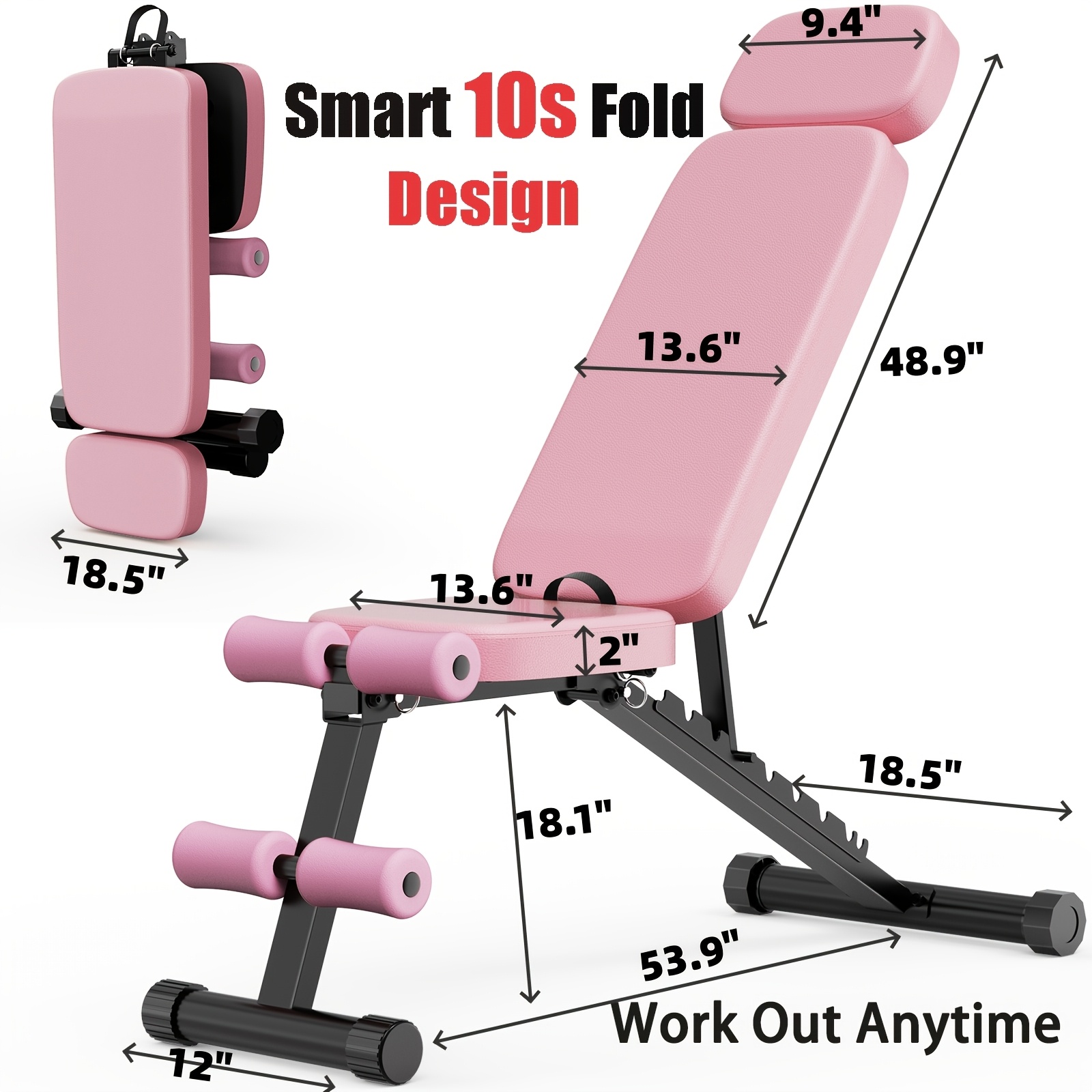 TEMU 1pc Adjustable Weight Bench For Home Gym - Foldable Incline Flat Utility Workout Bench -adjust Positions, Heavy-duty & Padding, Compact Strength