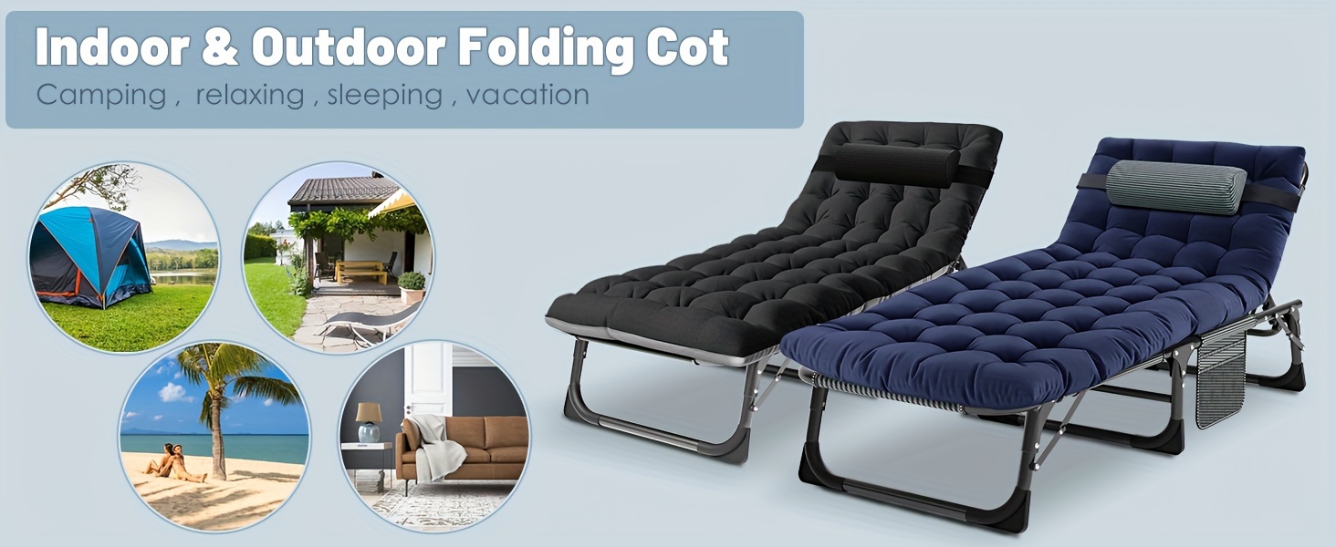 [Portable Folding Bed] Mophoto Sleeping Cots For Adults, 5-Position Folding Chaise Lounge Chairs Outdoor, Portable Folding Bed Cot Lounge Chair For Beach Lawn Camping Pool Sun Tanning