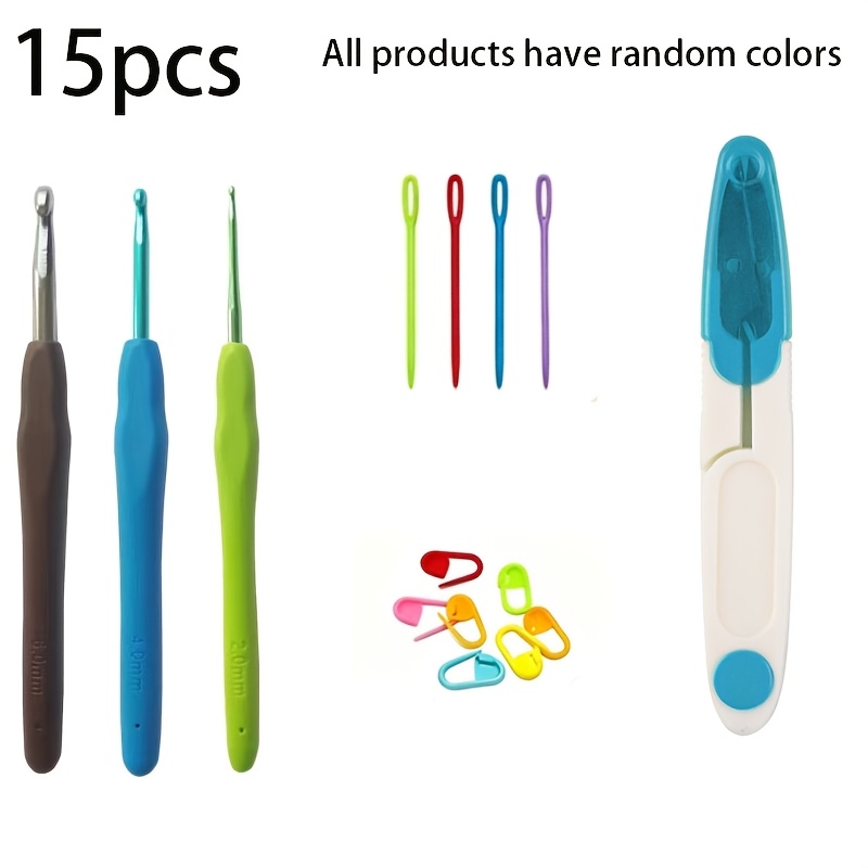 TEMU 15pcs Crochet Hook Set, Including 3 Crochet Hooks (2mm, 4mm, 6mm) And 1 Pair Of Yarn Cutting Scissors. With 11 Random Color Accessories For