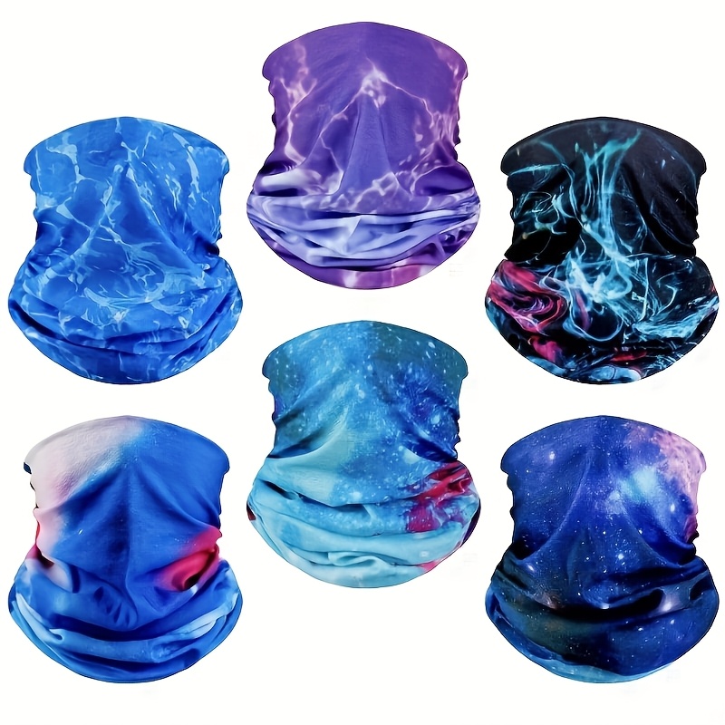 Image of 6 Pcs Starry Tube Seamless Bandanas, Neck Gaiter Shield Scarf Elastic Headbands Headwear, Windproof Bandana For For Motorcycle Cycling Riding Skiing Party