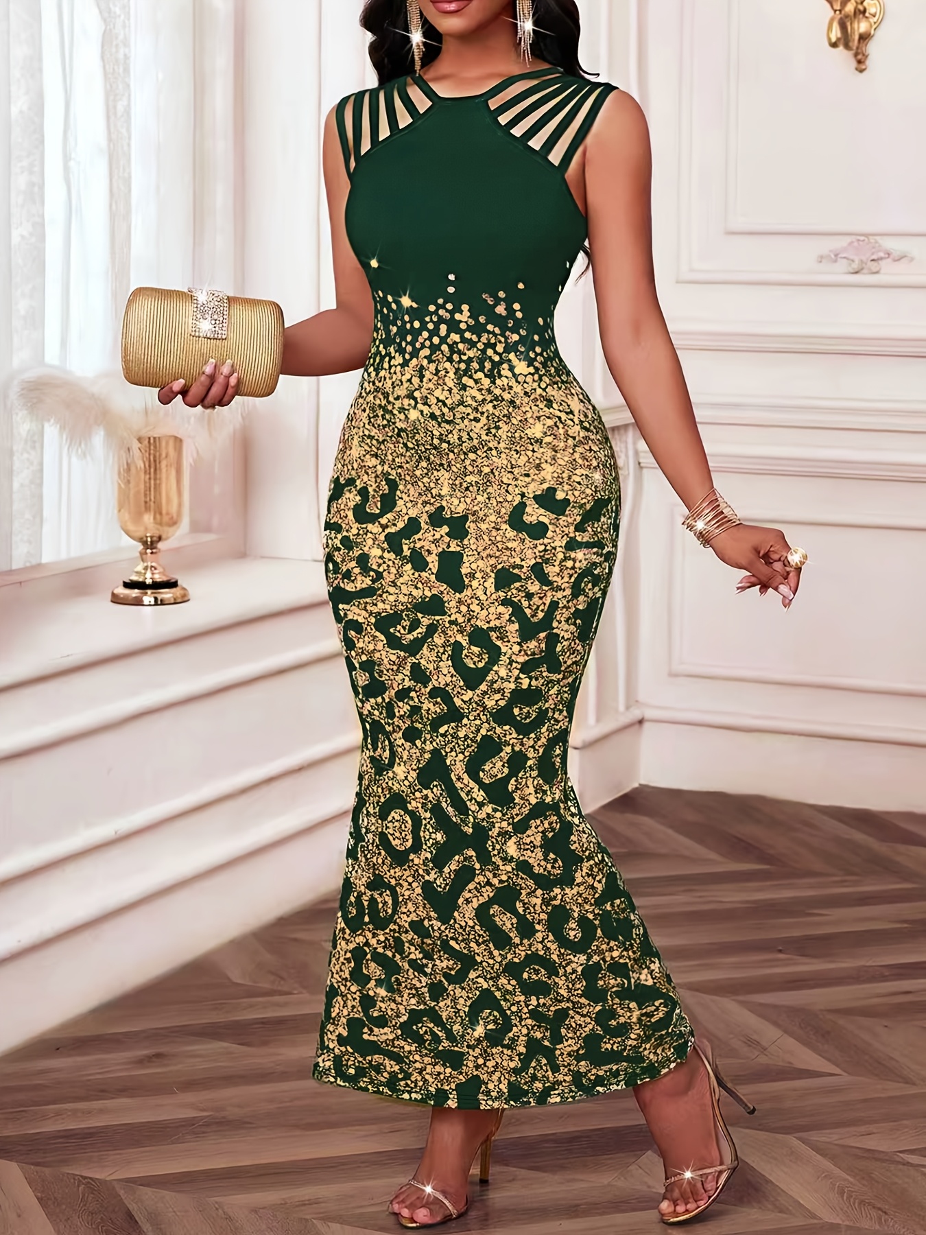 temu green dresses Edie Chiffon Maxi Bridesmaids Dress main image 1