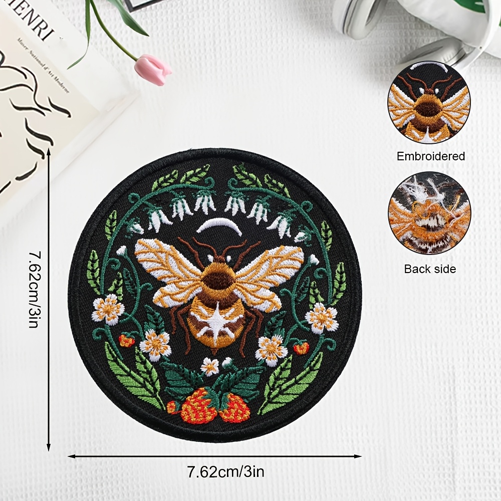 TEMU 1pc Insect Plant Embroidered Iron-on Patch, Strawberry Floral Pastoral Style Patch, Suitable For Diy Gifts On Bags, Jackets, Vests, And Hats