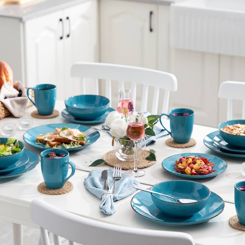Service De Table Vancasso RENO 18 Pièces Pour 6 Personnes - Assiettes Plates, à Dessert Et Bols En Grès - Finition Sésame Mat & Brillant - Micro-ondes Et Lave-vaisselle