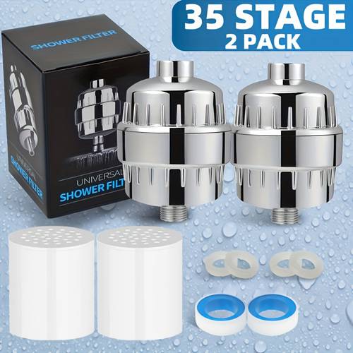2pcs 35 level vitamin c shower filtration system for all shower heads heavy duty plastic construction 35 level filtration removes and hard water minerals water for sensitive light beige skin hair and bath experience