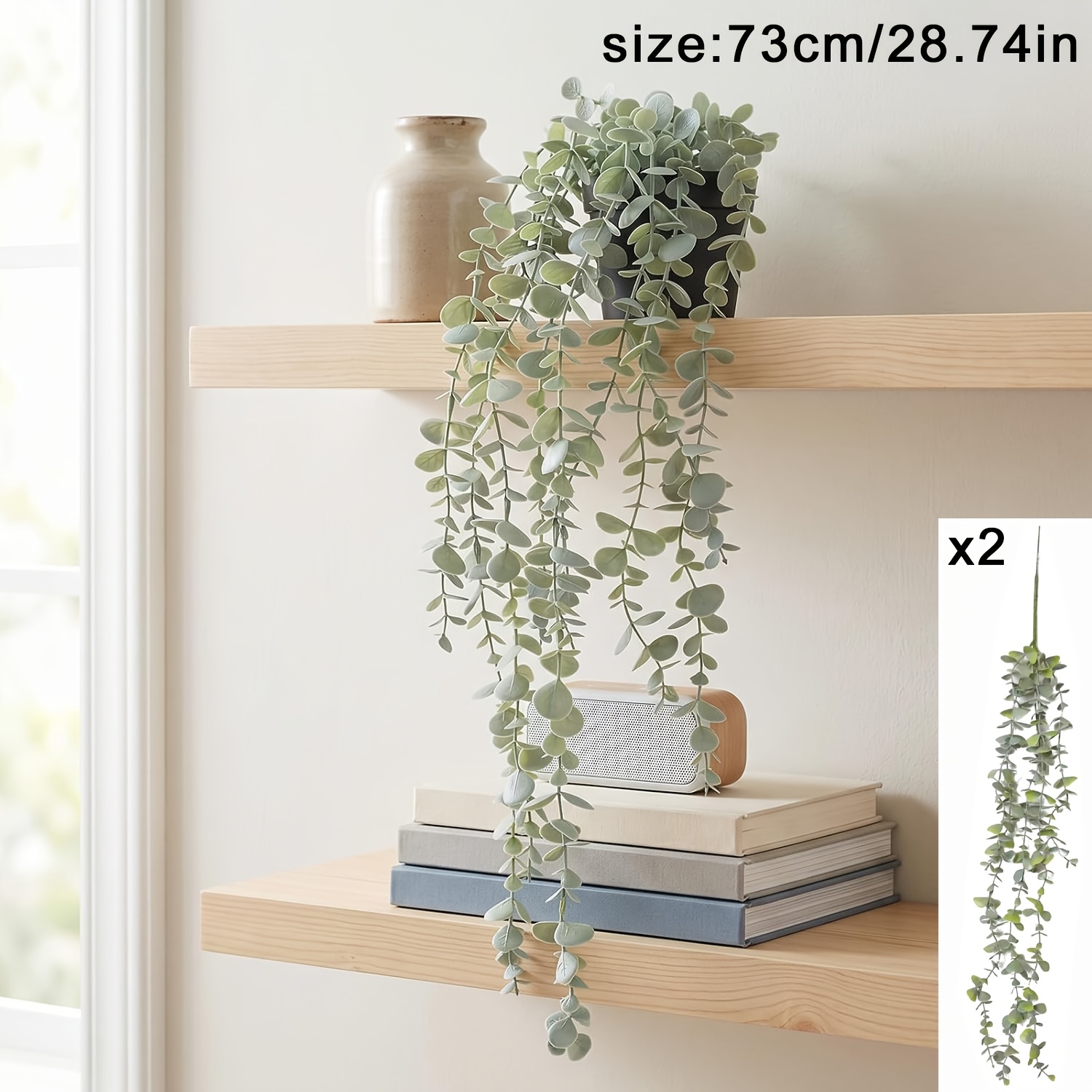 TEMU Set Of 2 Artificial Hanging Potted Plants, Faux Eucalyptus Leaf Vines, Uv-resistant Artificial Greenery, Suitable For Modern Bohemian Farmhouse