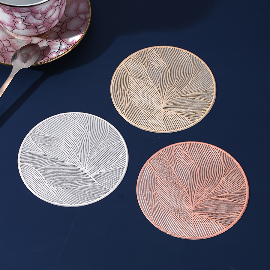 

Set Of 6 Pvc Place Mats Round, Waterproof, Heat Resistant, Non-slip Table Mats With Leaf Pattern, Hand Wash Only, Ideal For Dining, Wedding, And Holiday Decorations