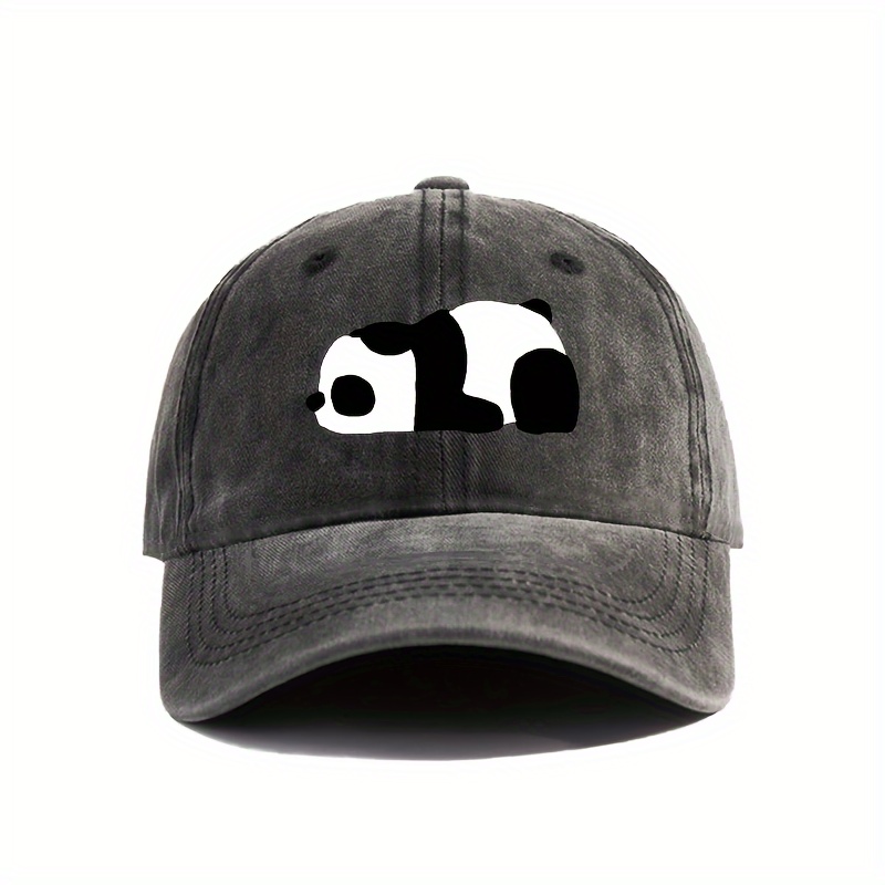 

Distressed Washed Baseball Cap With Panda Print, Unisex Dad Hat, Adjustable Vintage Animal Design Trucker Hat