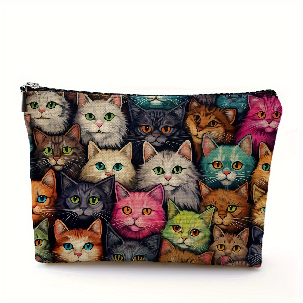 

1pc Makeup Bag Purse, Canvas Waterproof Funny Cats Pattern Cosmetic Bags For Women, Zipper Travel Toiletry Makeup Bags Gift For Women