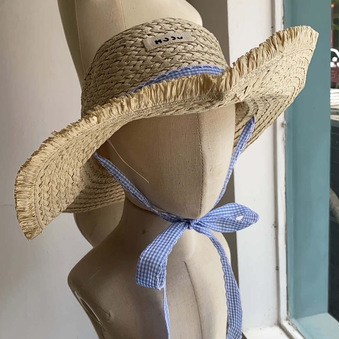 Straw Sun Hat with Blue Ribbon - Women Accessories Willow Crossley Straw Garden Hat with Blue Ribbon | At Home main image 4