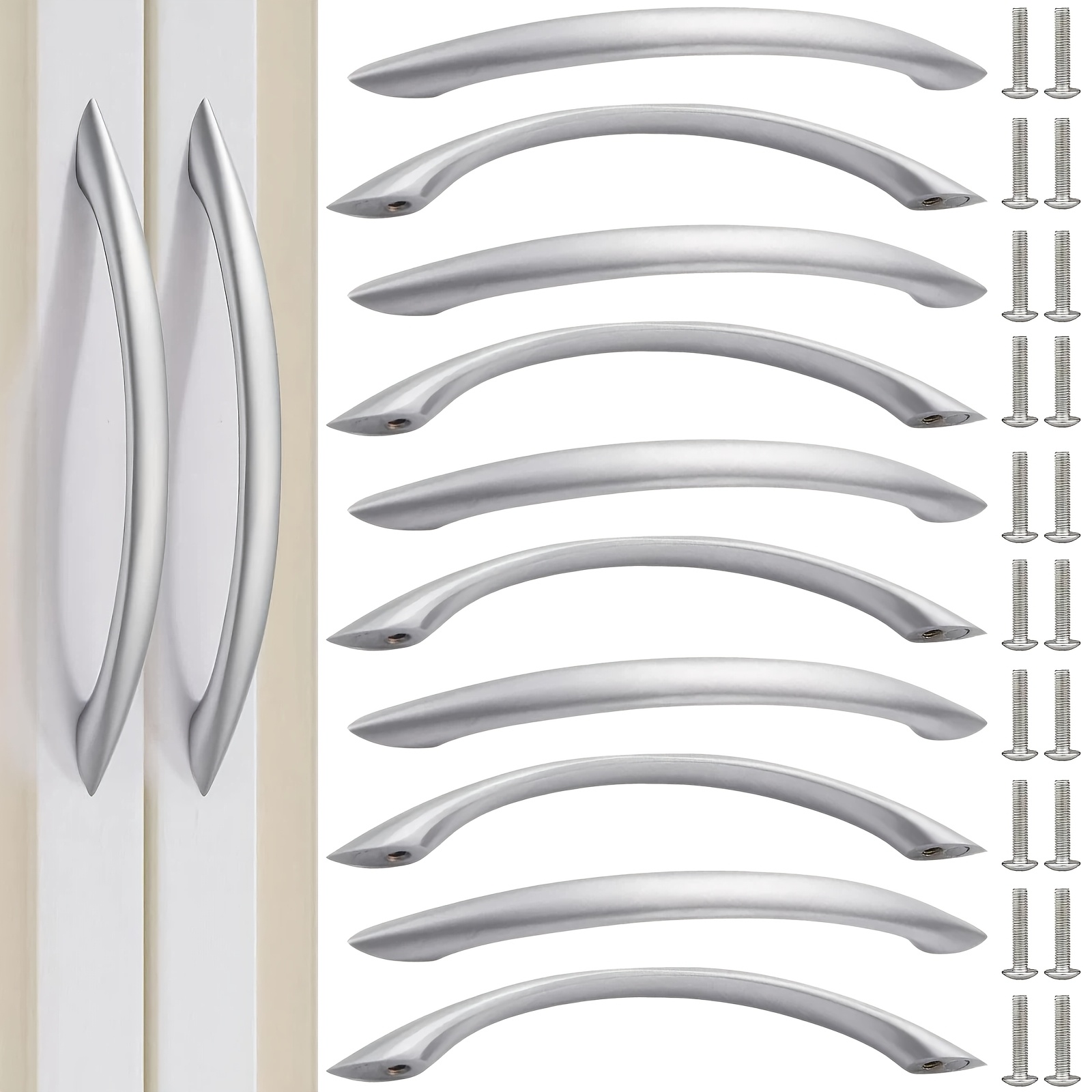 TEMU 30pcs European And Luxury Curved Handle Set, Includes 10 Handles And 20 Screws, Abs Furniture Door Pulls, 96mm Hole Drawer Hardware Handles,